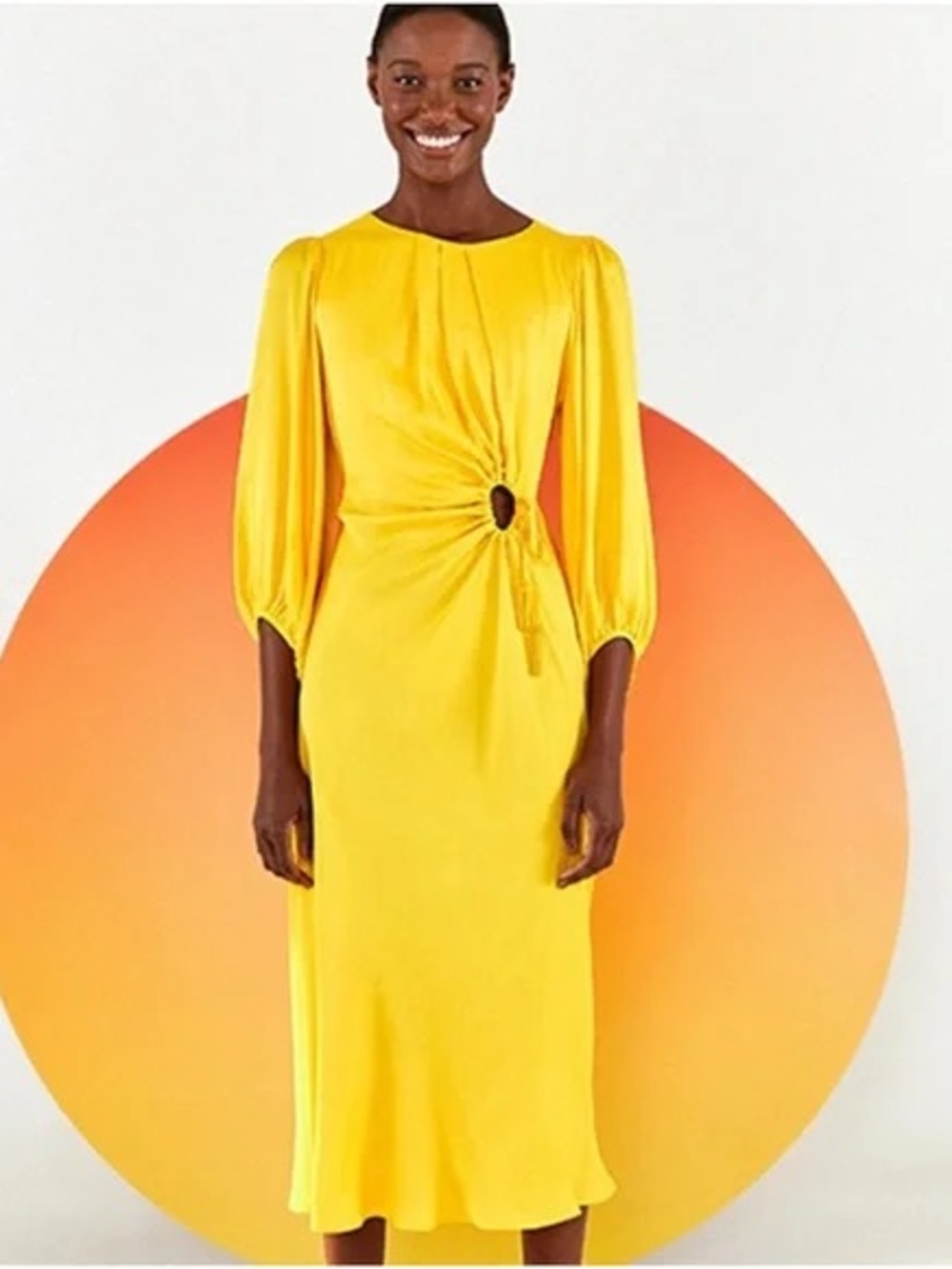 FARM RIO Circle Cut Out Piping Midi Dress M Yellow